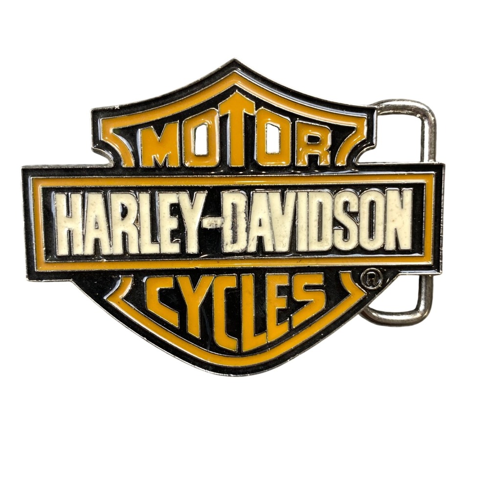 Harley Davidson Bar and Shield Belt Buckle Orange Black White Motorcycle